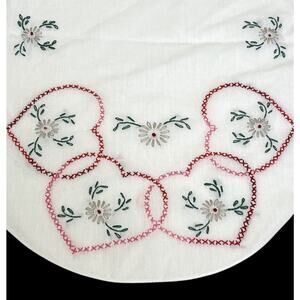 Dresser Scarf Cross Stitch Embroidered Table Mat Hearts Flowers Valentine Decor